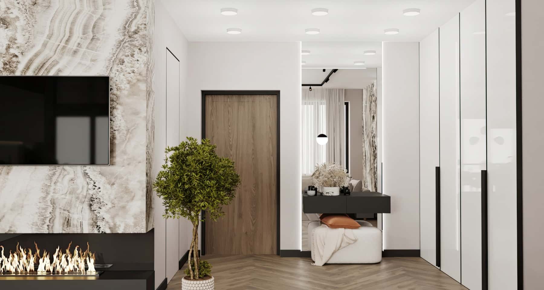 Jasny minimalizm Minimalistyczne wnętrze z jasnymi ścianami, idealne do optycznego powiększenia małego mieszkania w 2026.