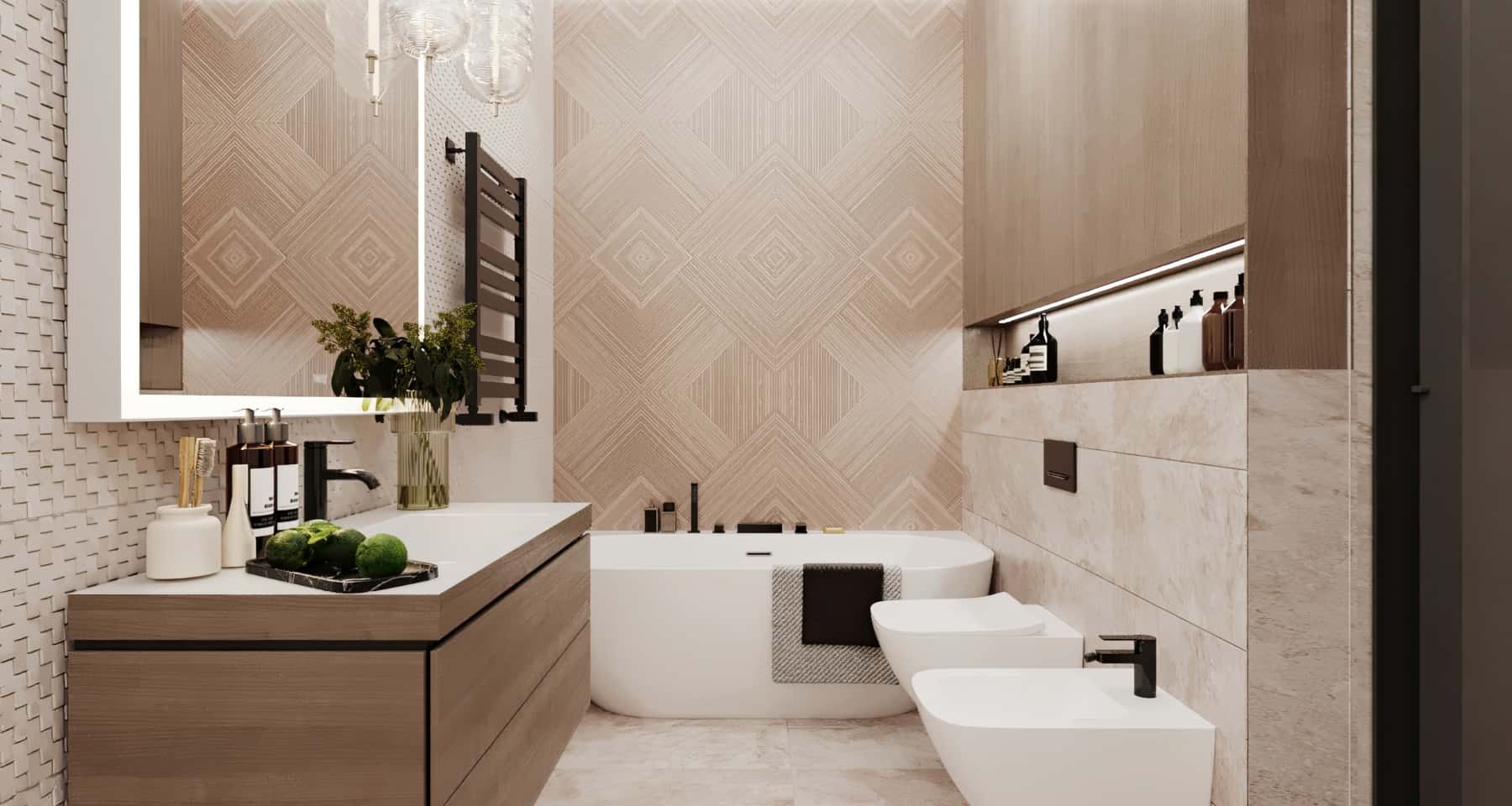 Jasna kuchnia Kuchnia z salonem w małym mieszkaniu, optycznie powiększona dzięki jasnym kolorom i barkowi.