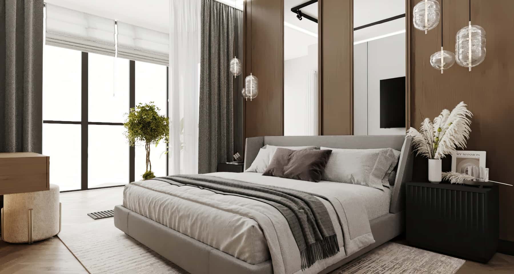 Przestrzeń w detalu Aranżacja wnętrza pokazująca, jak optycznie powiększyć małe mieszkanie dzięki odpowiedniemu projektowi.