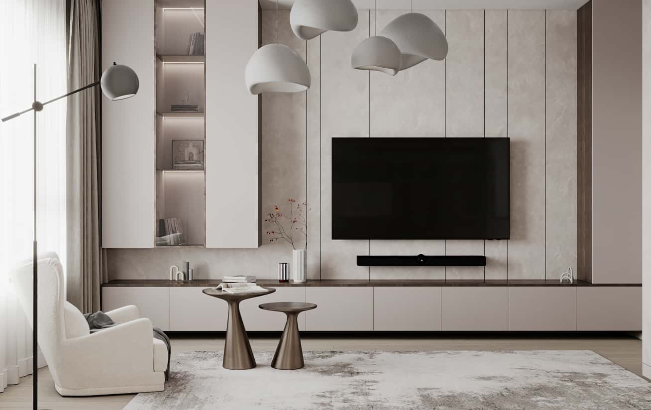 Modernizm w 2026 Nowoczesny design trzypokojowego mieszkania 2026 z dużymi oknami i elementami modernizmu.