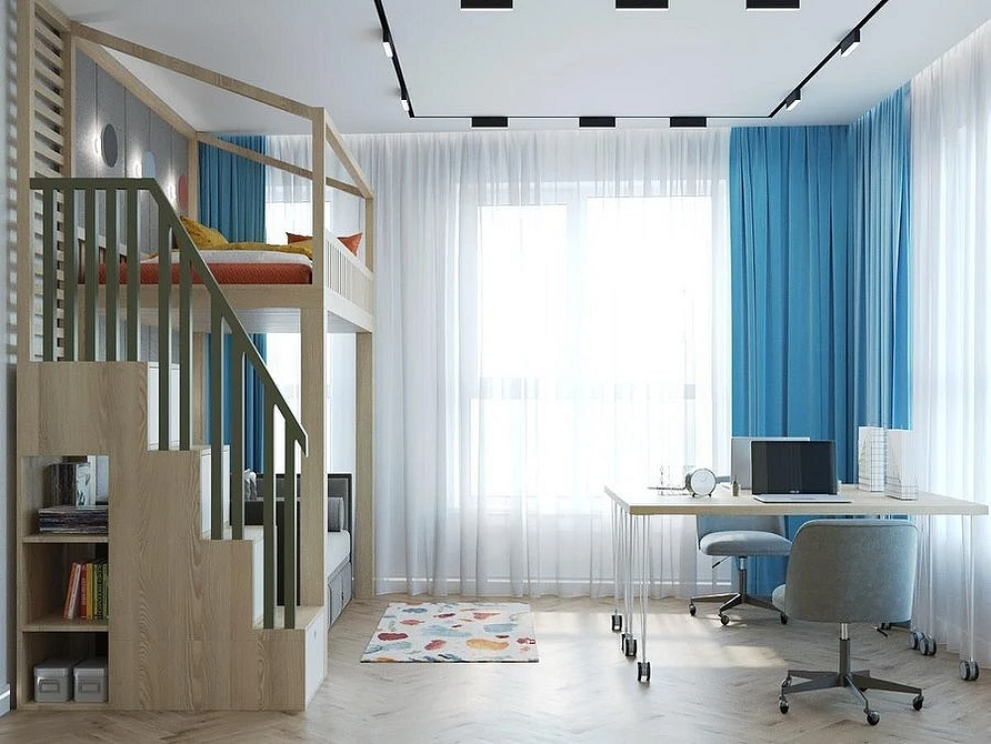 Funkcjonalne łóżko Funkcjonalne łóżko piętrowe z sofą do małego mieszkania w 2026 roku.