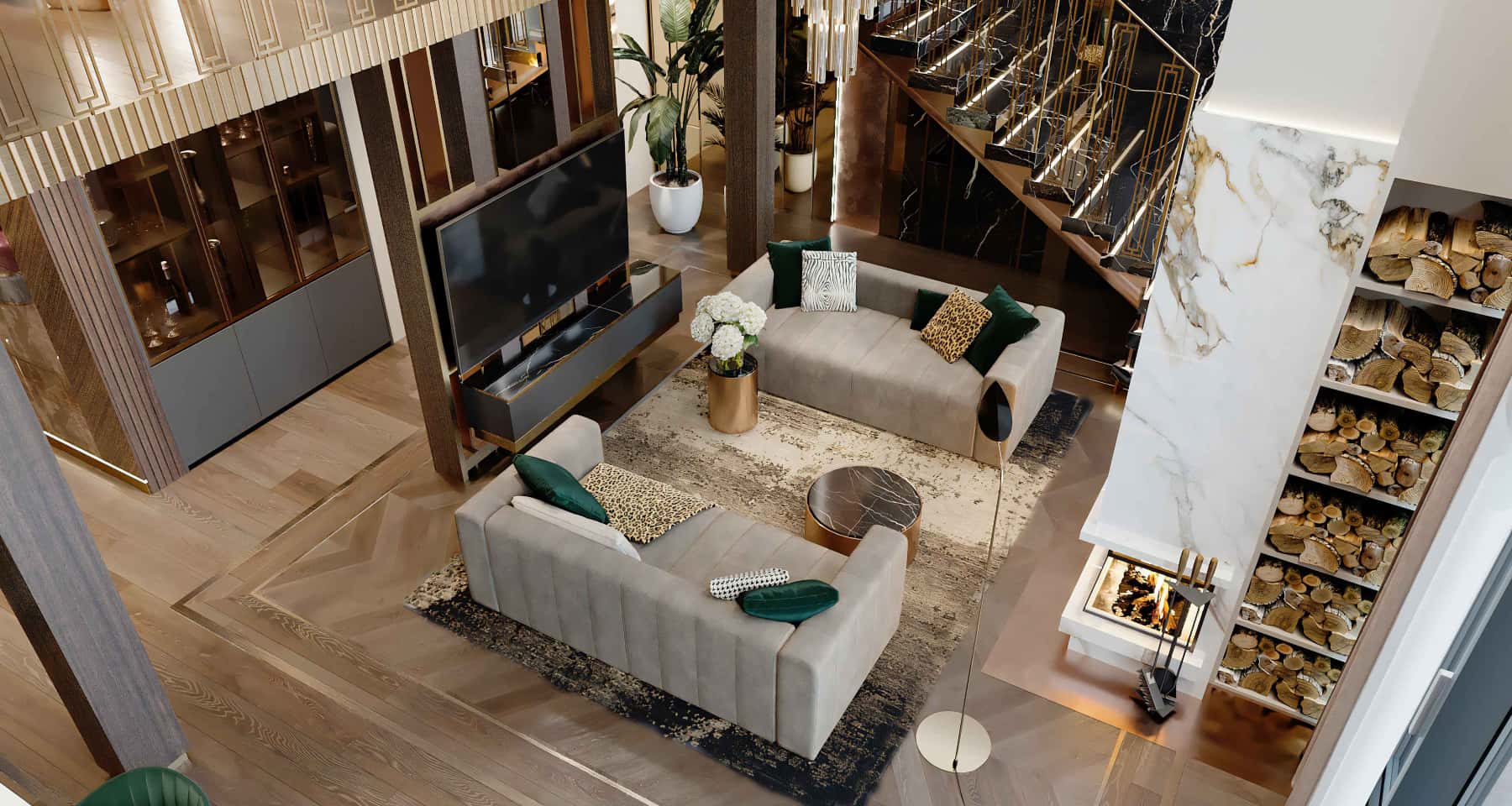 Salon z Charakterem Stylowy salon w eleganckim mieszkaniu: aranżacja wnętrz z charakterem.