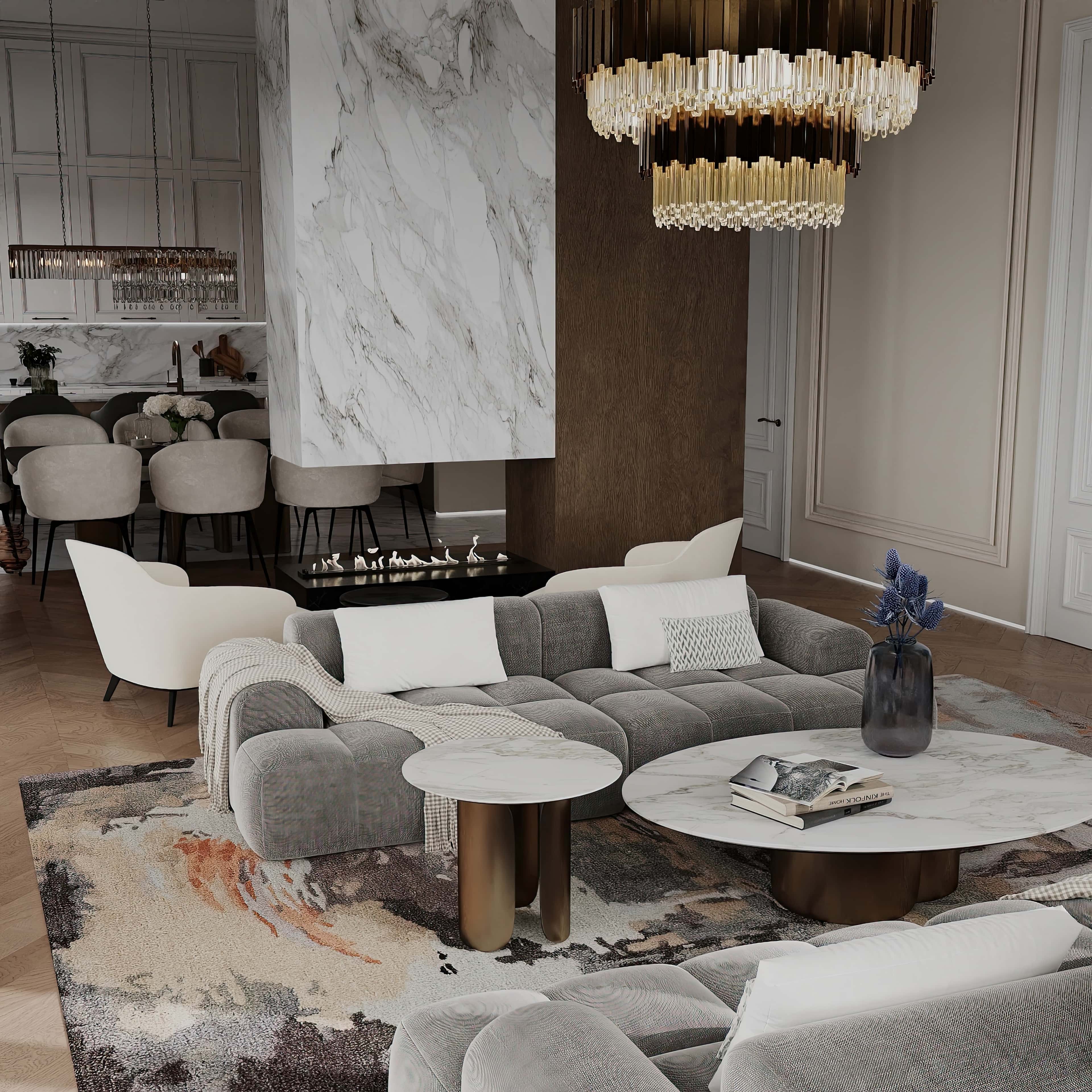 Widok na Miasto Jasny salon z dużymi oknami: projektowanie wnętrz mieszkań z widokiem na miasto.