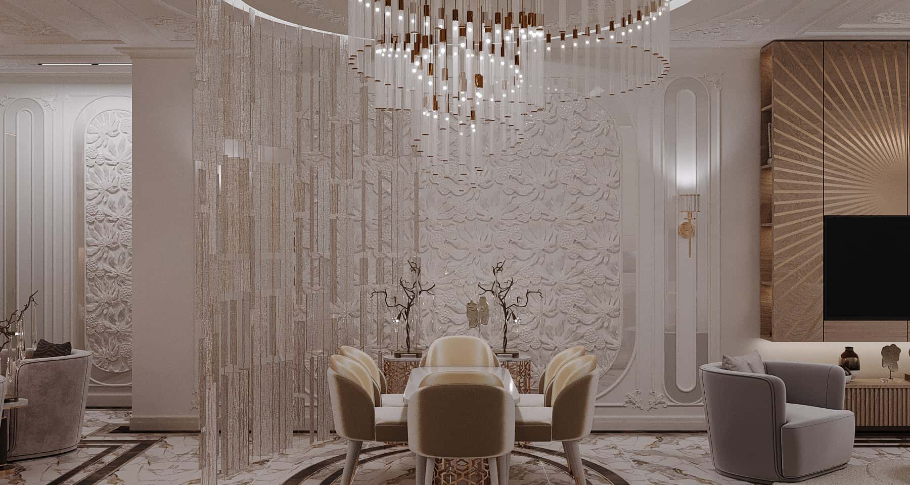 Kuchnia z Wyspą Projekt kuchni z wyspą i krzesłami barowymi do śniadań i spotkań.