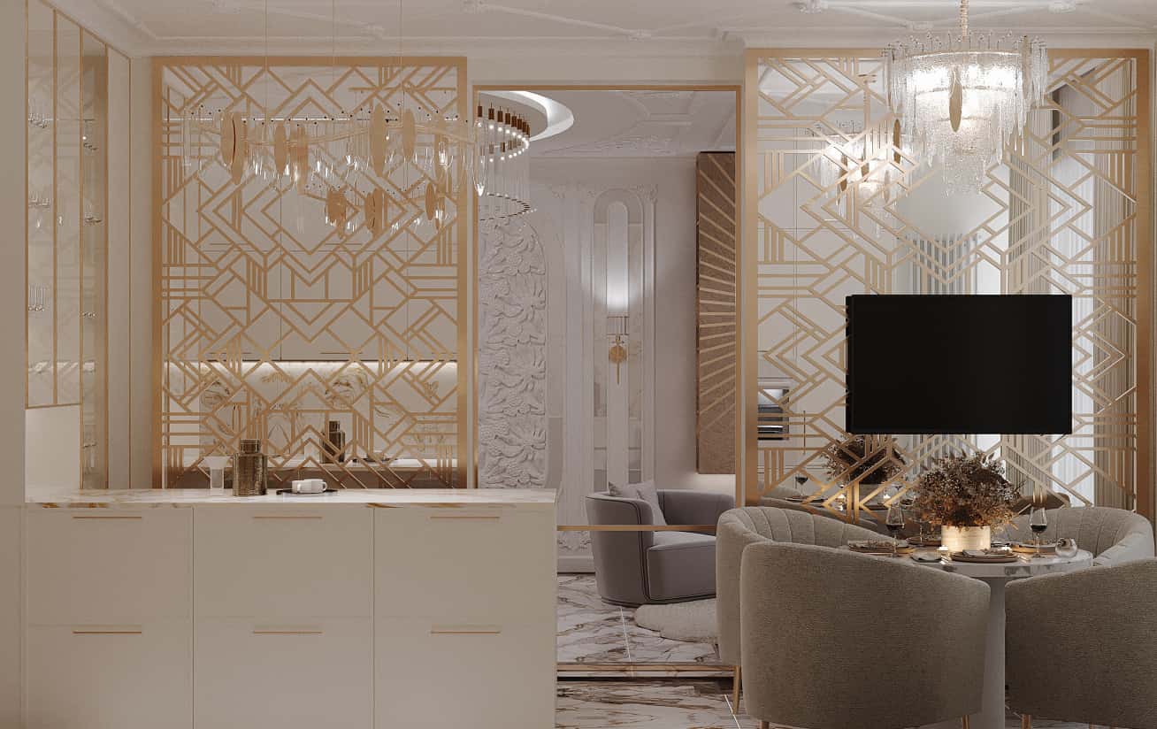 Salon: Nowoczesna Klasyka Elegancki salon w stylu nowoczesnej klasyki z dekoracyjnymi elementami.