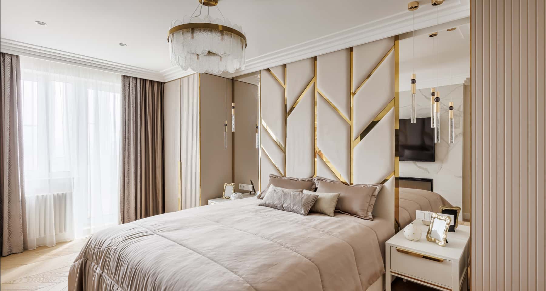 Elegancja w detalu Elegancki elitarny remont: jasne kolory, akcentujące oświetlenie i stylowe dodatki.