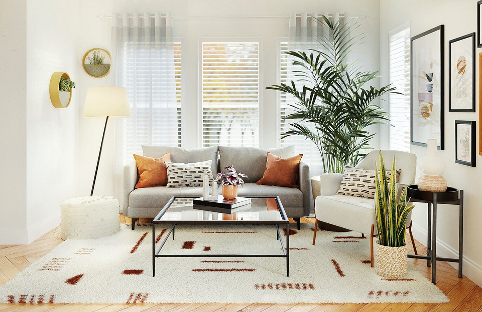 Nowoczesny design Nowoczesny salon z akcentującym fotelem i wysokiej jakości meblami na lata.