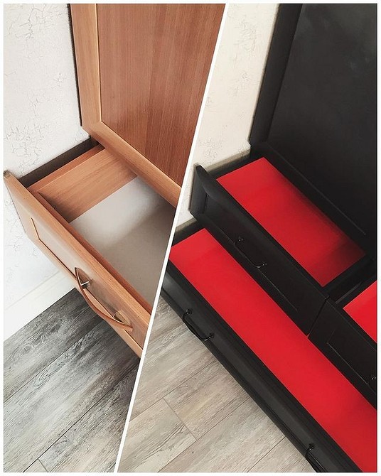 Kolorowa szafa PRL Odświeżona szafa PRL: kolor i nowe detale we wnętrzu mieszkania