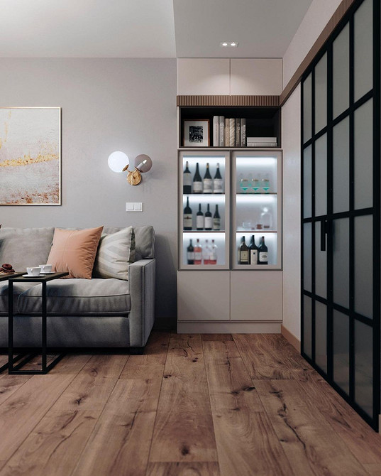 Funkcjonalny serwant w salonie Stylowy serwant do salonu łączący funkcjonalność przechowywania z estetyką nowoczesnego designu.