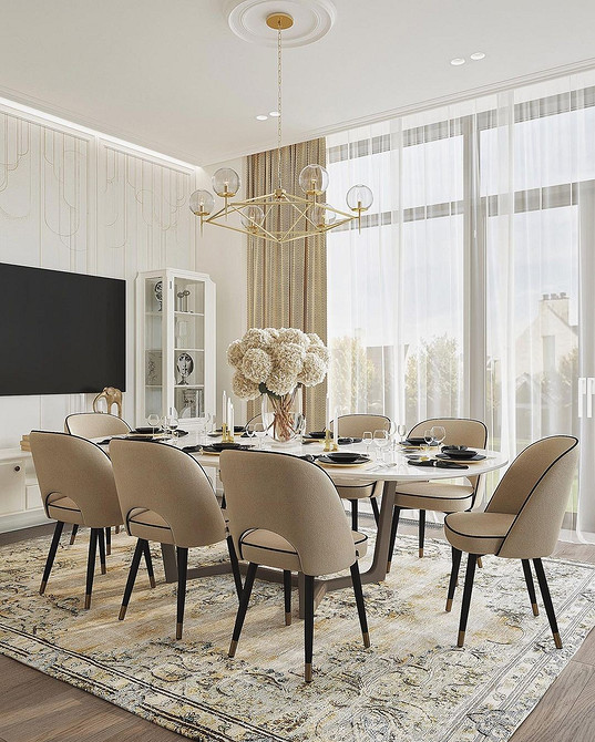 Serwantka z otwartymi półkami Nowoczesny serwant w salonie z otwartymi półkami do prezentacji kolekcji naczyń.