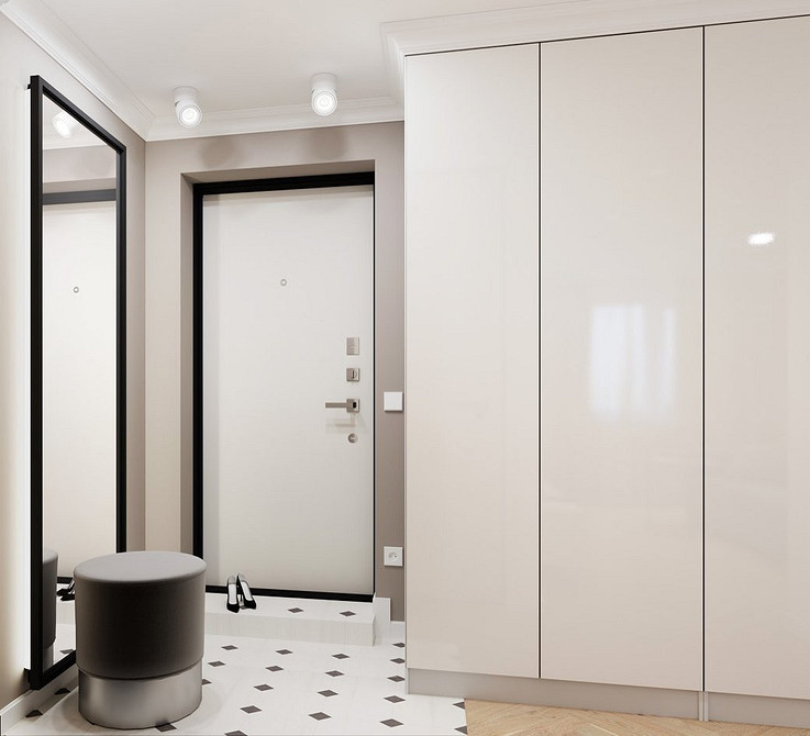 Jasna szafa skandynawska Jasna szafa w przedpokoju: harmonijne połączenie stylu skandynawskiego i funkcjonalności.