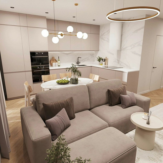 Brąz: przytulny dom Przytulny salon z brązową sofą, idealne miejsce na relaks i spędzanie czasu z bliskimi.