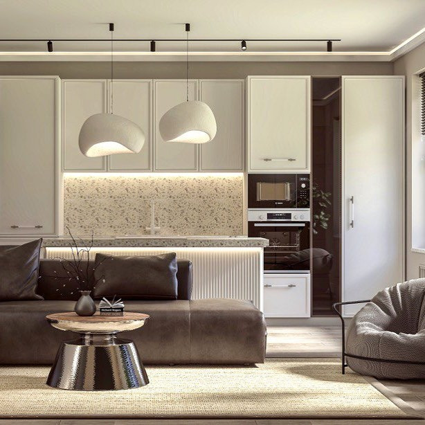 Skandynawska skórzana sofa Jasna skórzana sofa w skandynawskim wnętrzu. Prosta i elegancka forma.