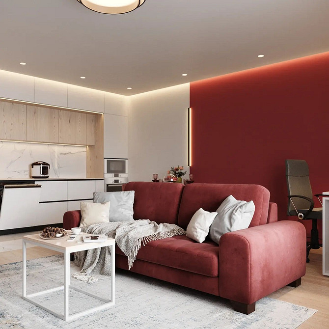 Czerwona sofa: wybór materiału i tekstury dla harmonijnego wnętrza.