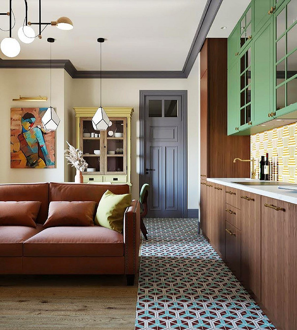 Ekoskóra w małym wnętrzu Czerwona sofa ekoskóra w małym mieszkaniu. Praktyczne rozwiązanie i stylowy akcent.