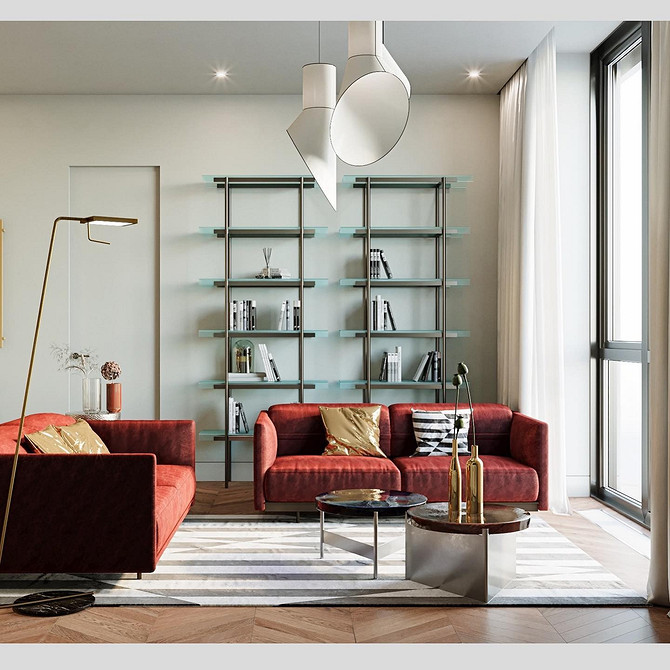 Modułowa Elegancja Elegancka czerwona sofa modułowa w przestronnym salonie: aranżacje 2026