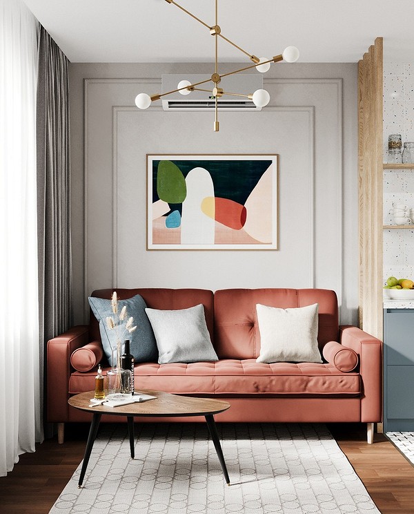 Gdzie ustawić sofę? Ustawienie czerwonej sofy w salonie. Porady dotyczące aranżacji wnętrz z sofą.