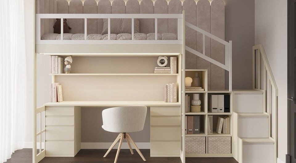 Przestrzeń w górę! Łóżko piętrowe z biurkiem z metalową ramą idealne do małego mieszkania