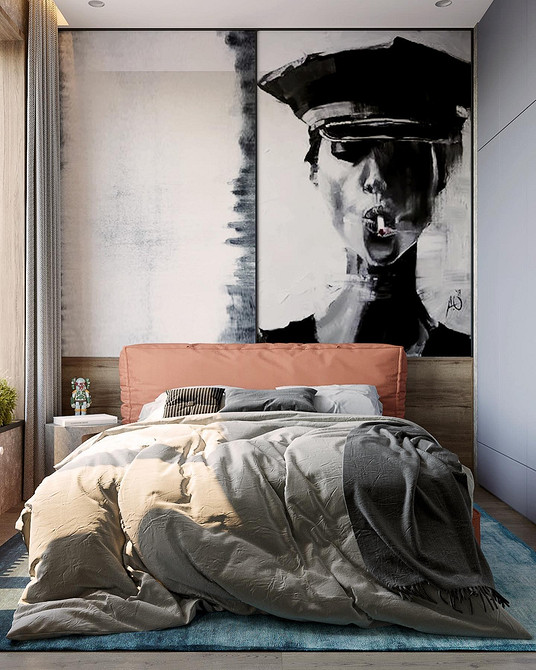 Welurowa elegancja Elegancki miękki zagłówek łóżka z welurową tapicerką w głębokim niebieskim kolorze.