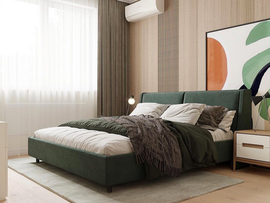 Fakturowana Unikalność Unikalne łóżko z miękkim zagłówkiem z oryginalną fakturą obicia w sypialni.