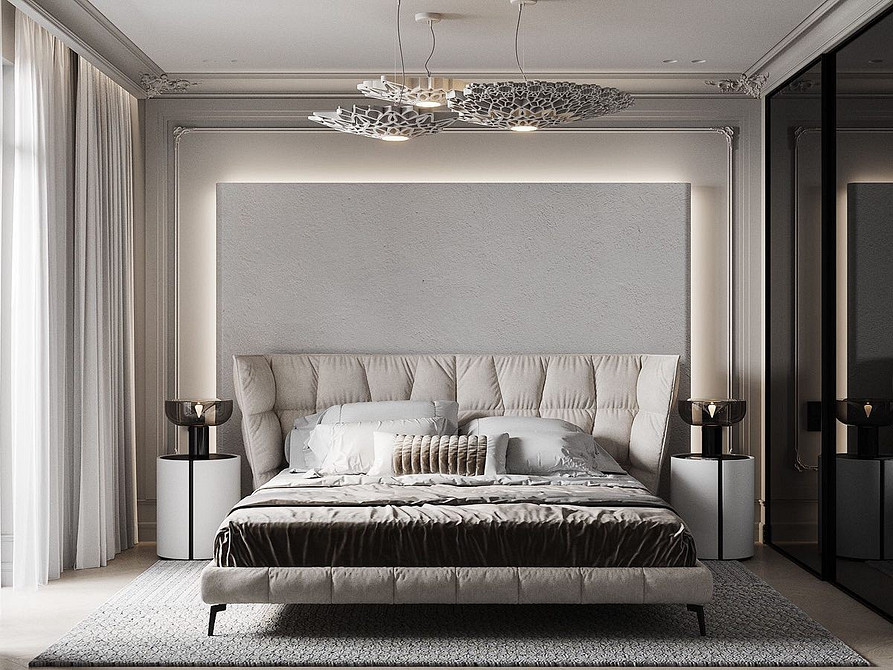 Geometryczny design Miękki zagłówek łóżka z geometrycznym wzorem w pokoju dziecięcym dla stylu.