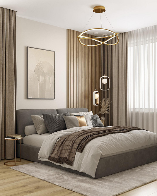 Stylowe łóżko welurowe Nowoczesne łóżko z miękkim, tapicerowanym zagłówkiem. Stylowy design sypialni z welurem.