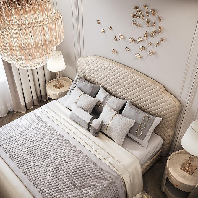 Welurowy Komfort Snu Łóżko z miękkim zagłówkiem welurowym w przytulnej sypialni. Komfort i styl.