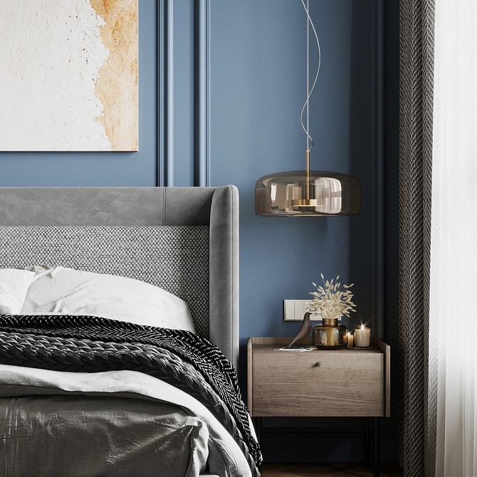 Maksymalny Relaks w Sypialni Komfortowe łóżko z dużym miękkim zagłówkiem dla maksymalnego relaksu w sypialni.