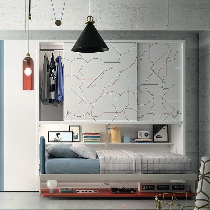 Maksymalna przestrzeń Łóżko transformer ukryte w szafie. Maksymalne wykorzystanie przestrzeni małego mieszkania.