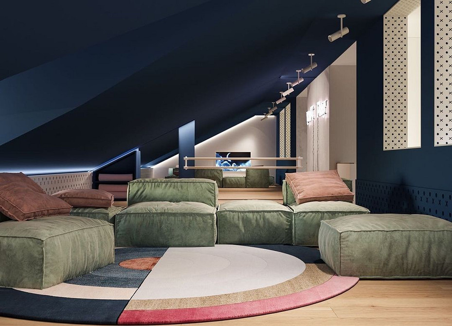 Sofa: Strefa relaksu Sofa modułowa w salonie z dywanem i stolikiem kawowym tworząca przytulną strefę relaksu.