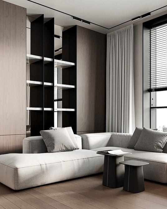 Loft: Sofa modułowa Jasna sofa modułowa w minimalistycznym wnętrzu Loft 2026.