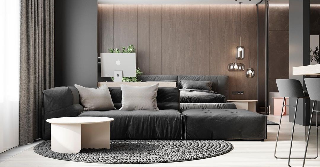 Sofa: Małe mieszkanie Sofa modułowa w małym mieszkaniu, oszczędność przestrzeni i funkcjonalność.