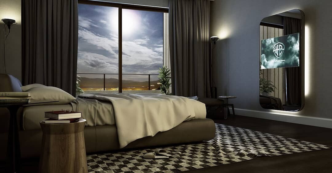 Elegancka nisza TV z kamienia i podświetleniem w nowoczesnej aranżacji wnętrz 2026.