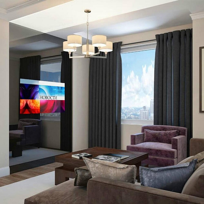 Minimalistyczna nisza TV z drewnianymi półkami w małym pokoju 2026.