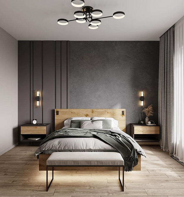 Minimalizm i komfort Nowoczesna sypialnia z łóżkiem podwieszanym, podkreślającym minimalistyczny design i komfort. Styl loft 2026.