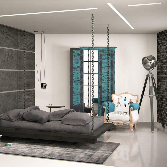 Minimalizm i elegancja Eleganckie podwieszane łóżko w minimalistycznej sypialni z elementami drewna