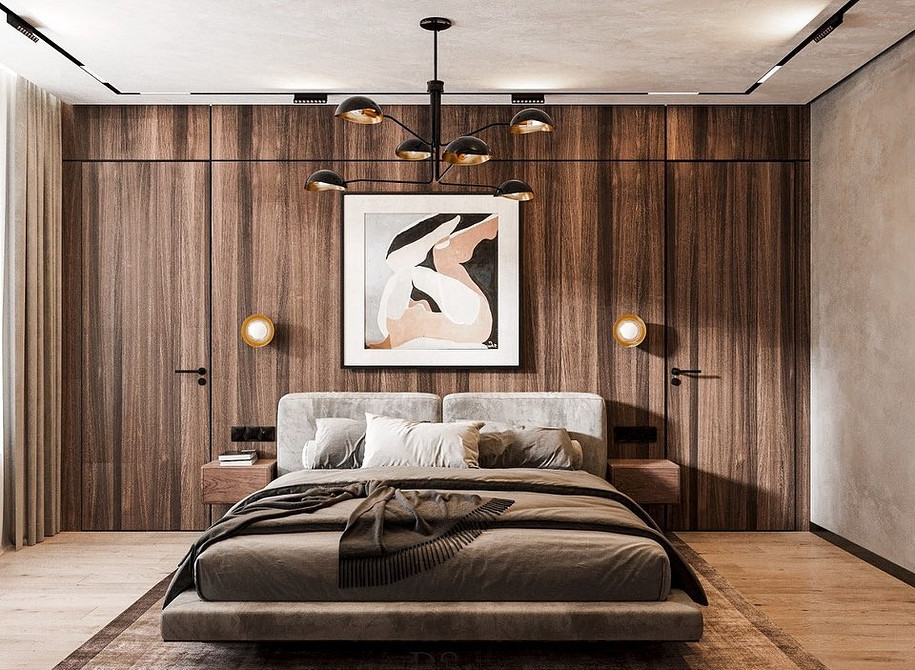 Latające Łóżko LED Latające łóżko z oświetleniem LED w nowoczesnej sypialni, idealne do małego mieszkania.