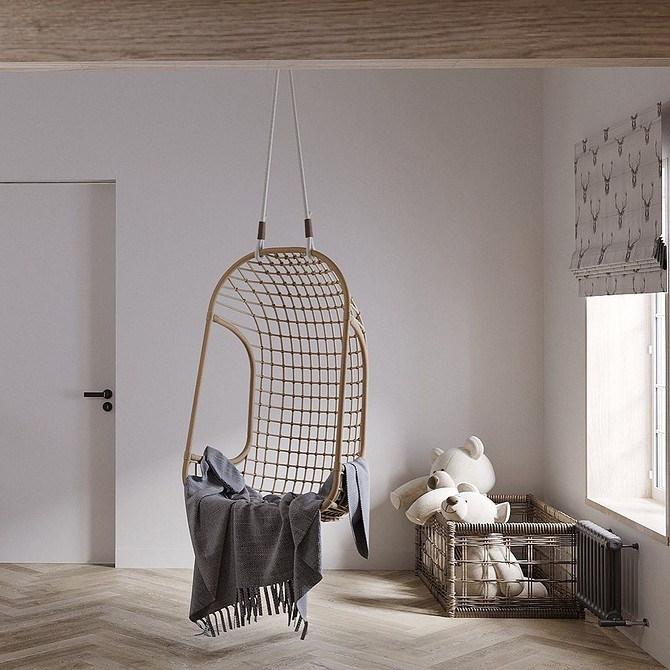 Przytulny kokon relaksu Krzesło wiszące kokon w jasnym wnętrzu: idealne miejsce relaksu w domu