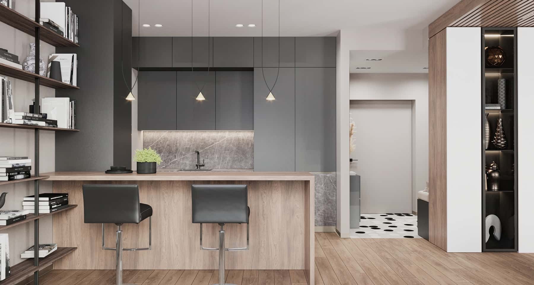 Loftowe biuro 2026 Domowe biuro w stylu loft 2026: duże okno i ergonomiczne biurko.