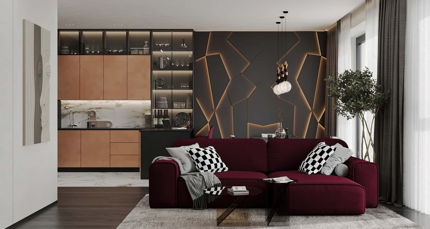 Welurowa łazienka Aranżacja mieszkania 2026: łazienka z welurowymi dodatkami i subtelnym oświetleniem.