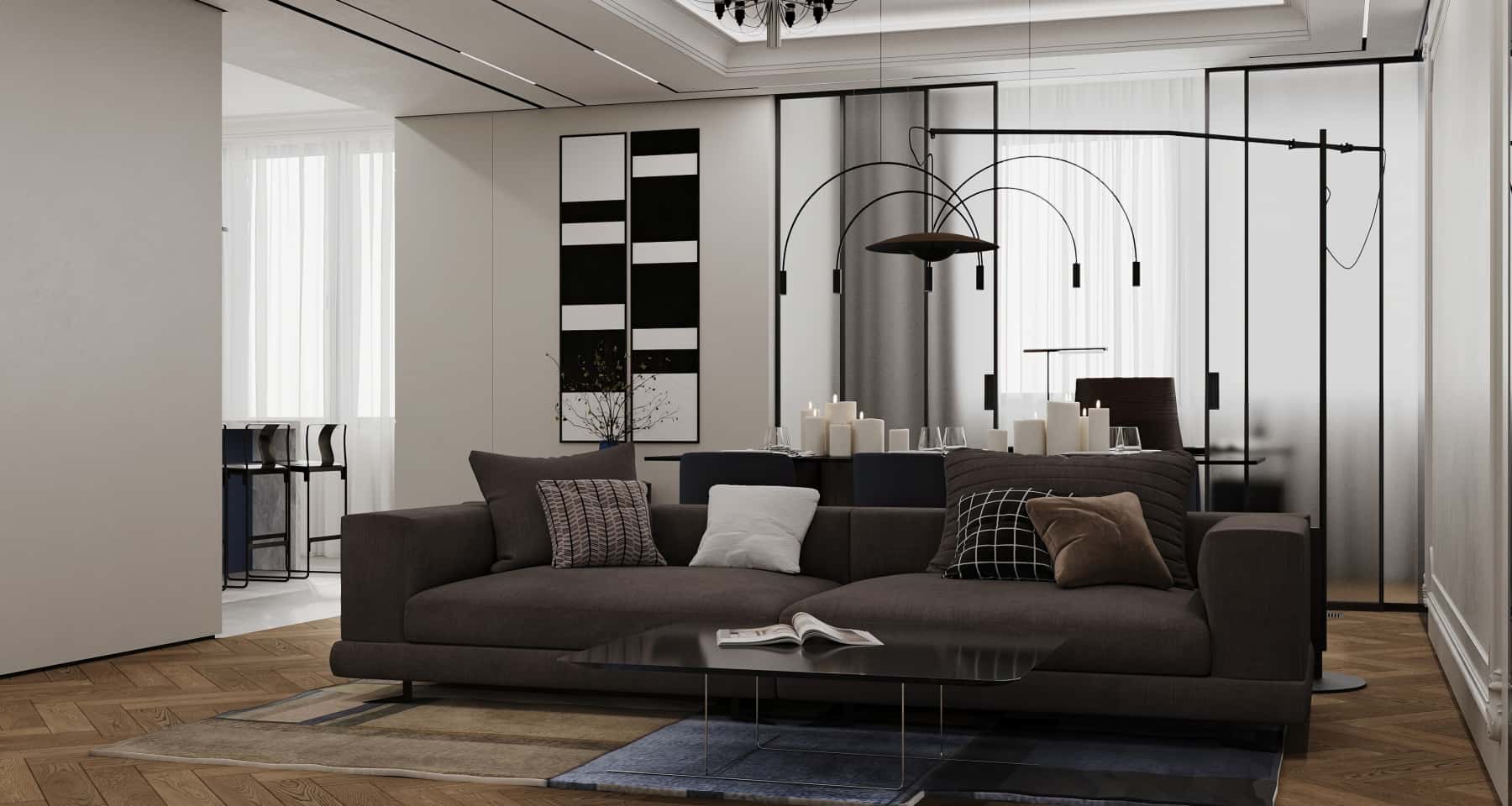 Minimalizm i Drewno Nowoczesny design trzypokojowego mieszkania z elementami drewna i minimalizmu.