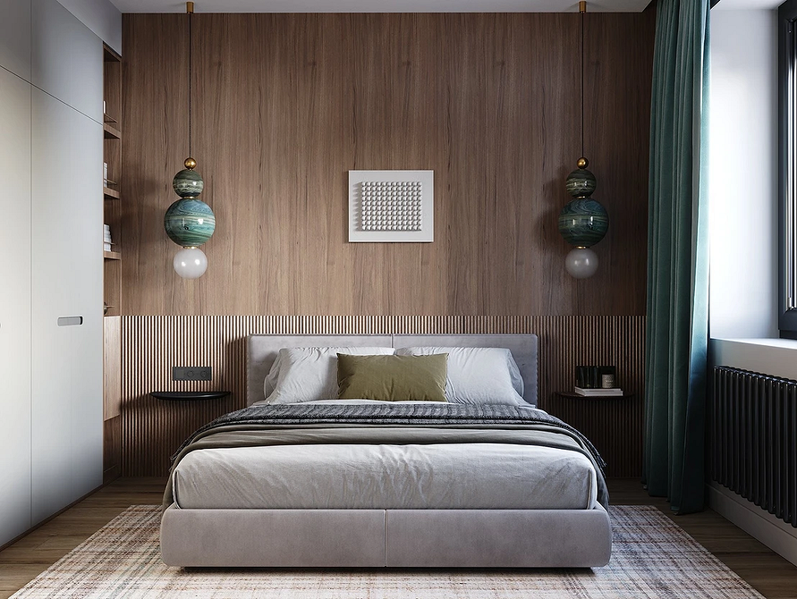 Komfortowa szara sypialnia Sypialnia z szarym łóżkiem, pledem i dekoracyjnymi poduszkami dla komfortu.