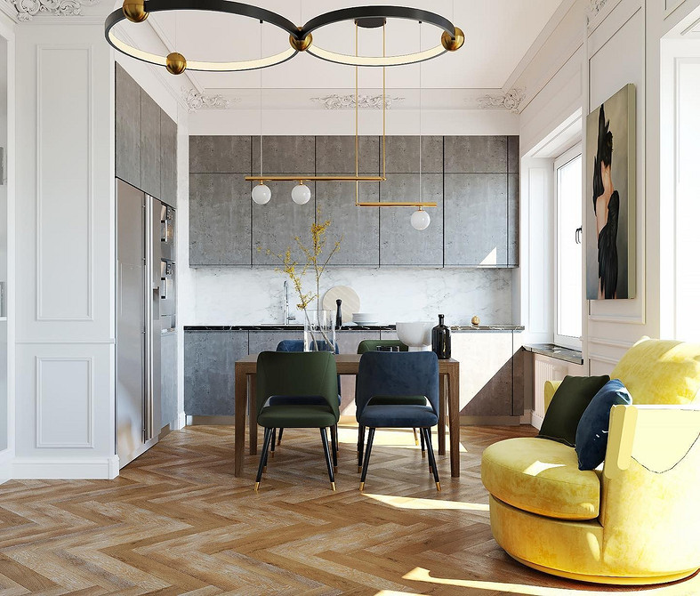 Szara sypialnia Minimalistyczna sypialnia z szarą tapetą i meblami: aranżacja w stylu 2026.