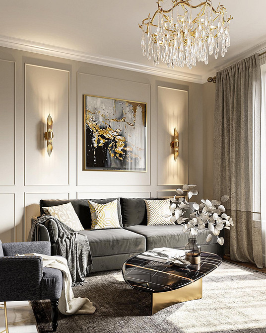 Funkcjonalna szarość Szara komoda i dodatki w minimalistycznym salonie: idealne rozwiązanie dla małych mieszkań.