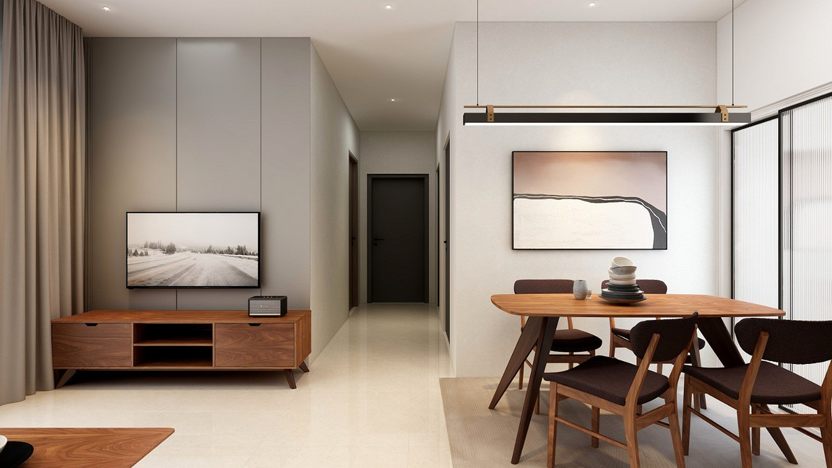 Minimalistyczna szafka RTV Długa, niska szafka RTV w nowoczesnym salonie – minimalistyczny styl i drewno