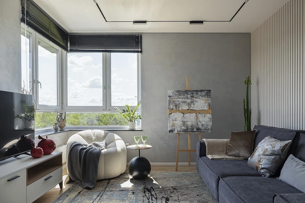 Stylowa szafka RTV Nowoczesna szafka RTV w salonie. Idealna do przechowywania multimediów w małym mieszkaniu.