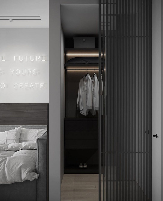 Szafa w stylu loft Stylowa szafa dwudrzwiowa z frontami w stylu loft dla nowoczesnej sypialni.