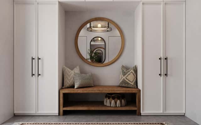 Salon: Przestrzeń 2026 Projektowanie wnętrz domów 2026: Przestronny salon z dużymi oknami i wygodnymi meblami.