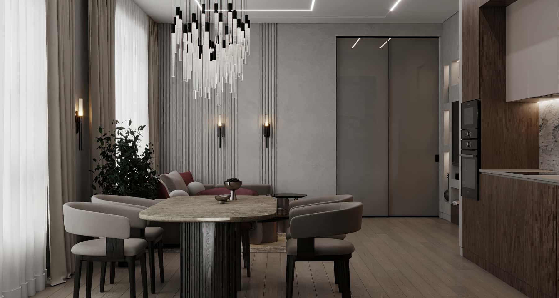 Japandi: Dotyk natury Dekoracje w stylu Japandi: ręcznie robiona ceramika i rośliny w minimalistycznych doniczkach.