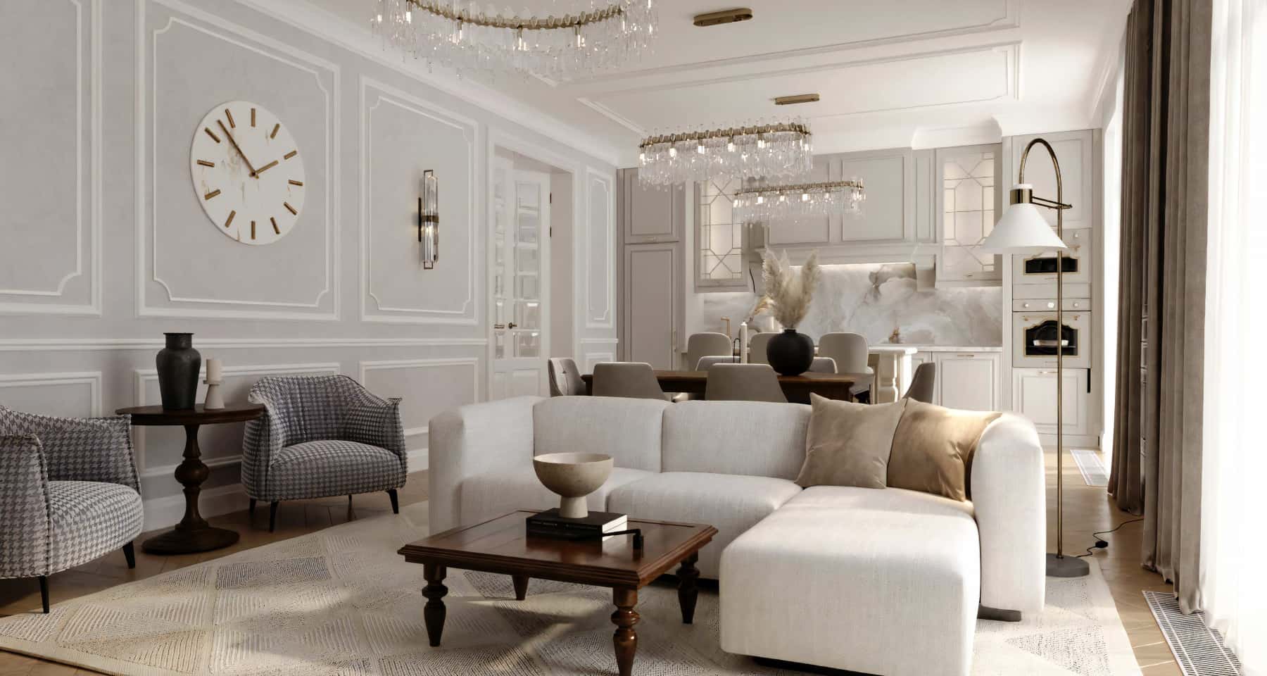 Jasne Przestrzenie Jasna kolorystyka w neoklasycznym wnętrzu domu 2026: inspiracje i aranżacje.